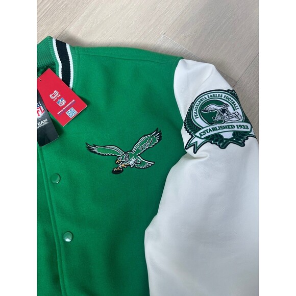 NFL Philadelphia Eagles Vintage Kelly Green Leather Wool Fly Varsity Jacket sz S - Picture 4 of 6
